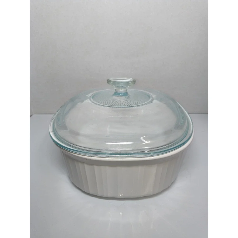 Corning Ware French White F-2-B 2.8 L 3 Q Casserole Baking Dish w Pyrex Lid